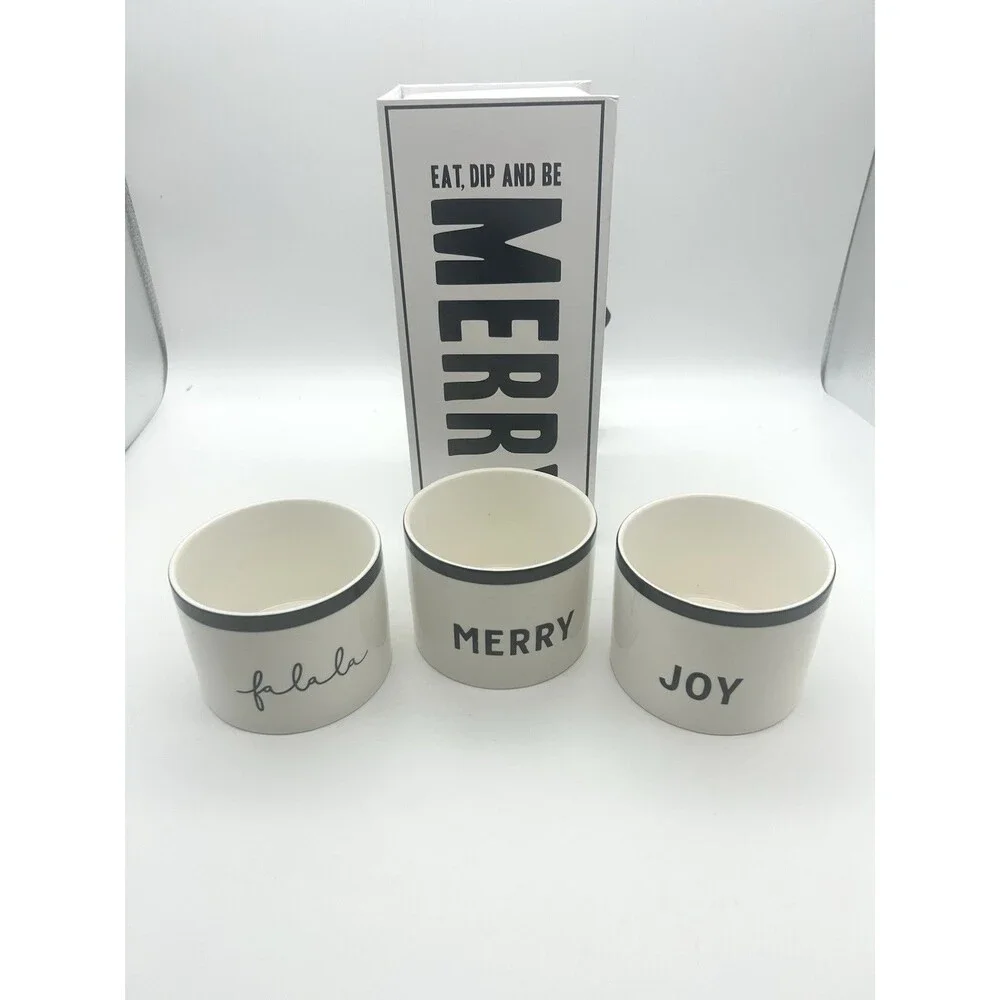 Santa Barbara DS Holiday  Dip Bowl Set Joy Merry Falala Ceramic Gift  Christmas